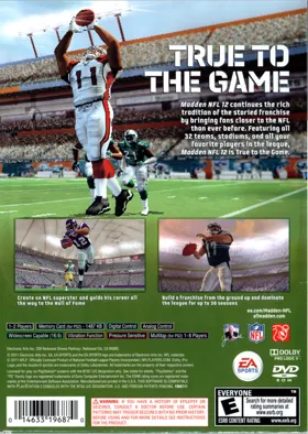 Madden NFL 12 box cover back